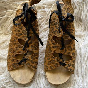 No. 6 Leopard Lace Up Clog Heels 39
